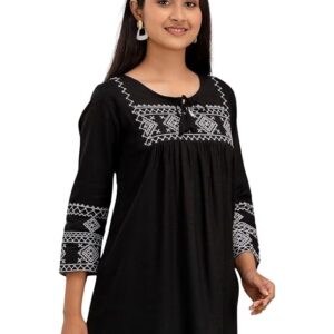 feranoid Solid Hip Length Embrioded 3/4 Sleeves Kurti