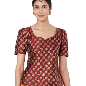 studio rasa Women's Silk Blend Hand Block Printed Top for Wedding Festive Party